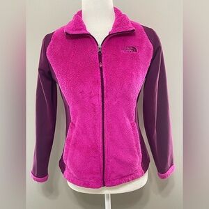 North Face Full Zip Fleece Jacket Girls Large 14/16 Hot Pink Coat Fuzzy Pockets